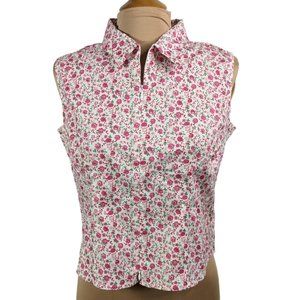 NO BOUNDARIES STRETCH Double Zipper Cotton Sleeveless Top White Pink Junior Med